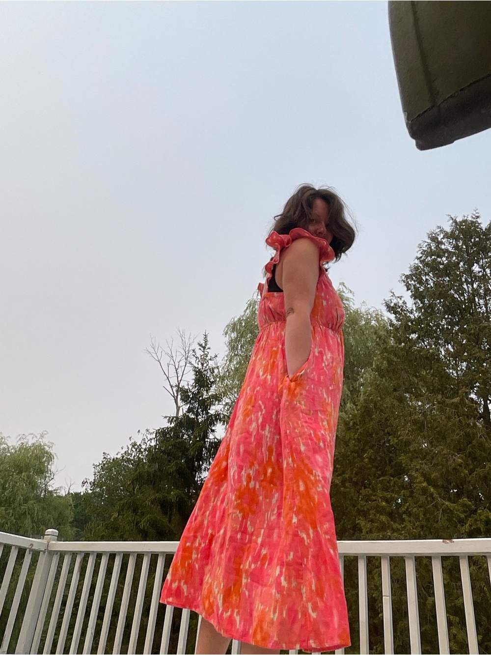 Time and Tru Pink Orange Floral Maxi Dress Adjustable Straps Pockets 8-10 cotton - Picture 7 of 11